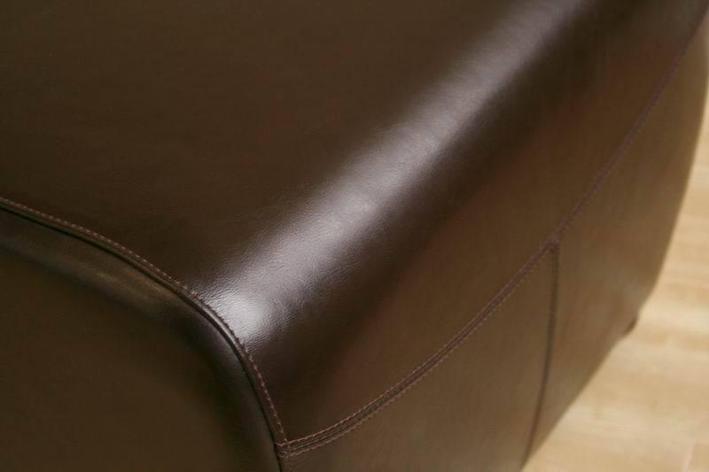 Dark Brown Full Leather Ottoman with Rounded Sides FredCo