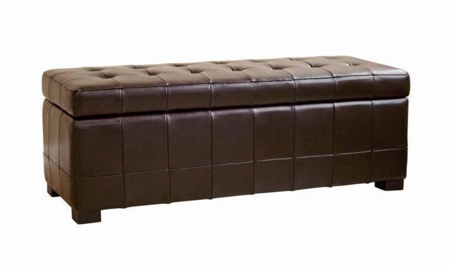 Dark Brown Full Leather Storage Bench Ottoman with Dimples FredCo