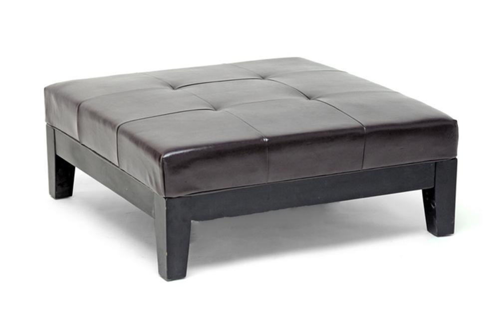 Dark Brown Large Full Leather Square Cocktail Ottoman FredCo