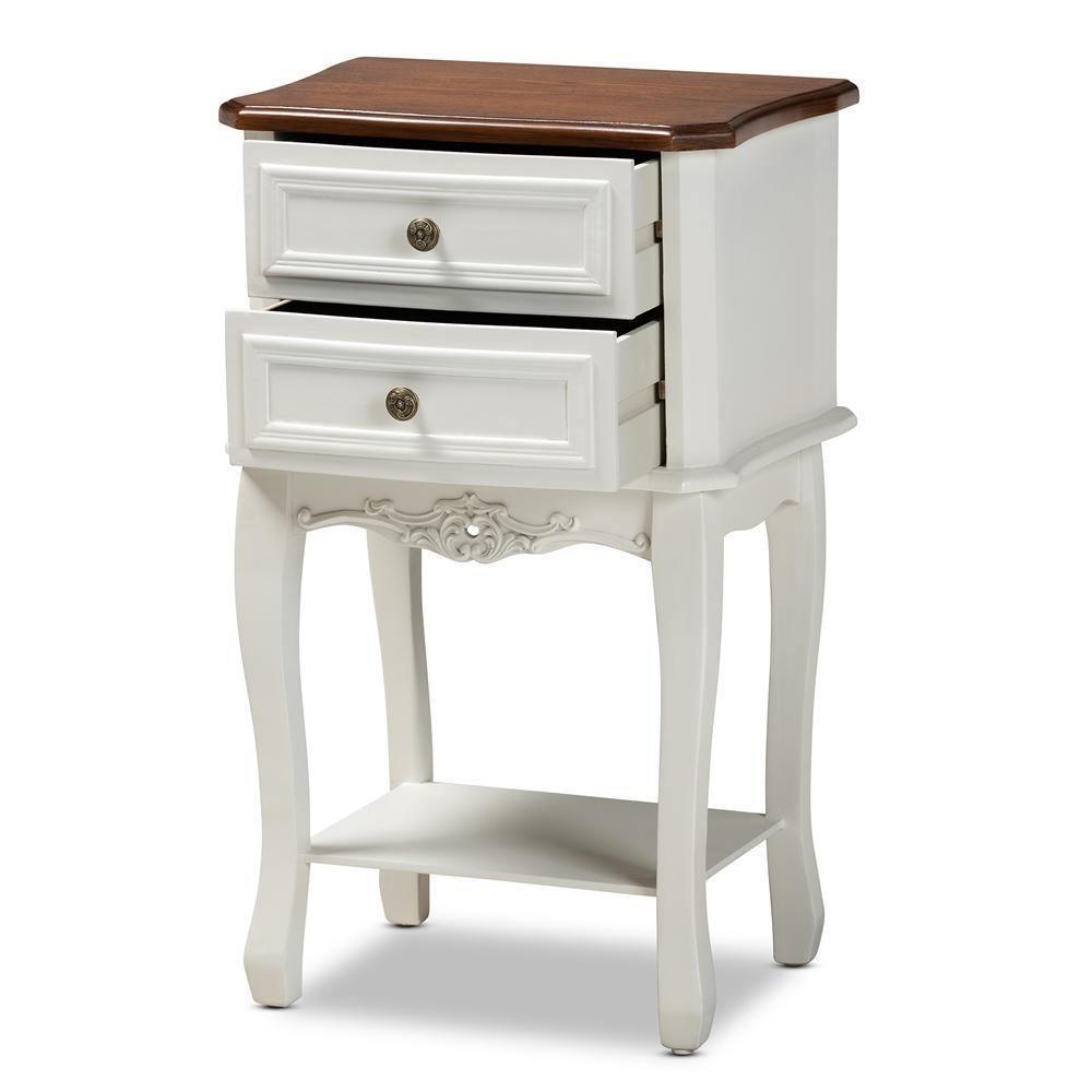 Darla Classic and Traditional French White and Cherry Brown Finished Wood 2-Drawer Nightstand FredCo