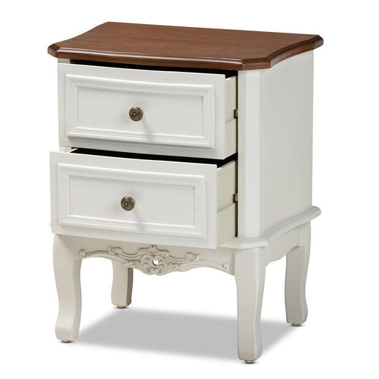 Darlene Classic and Traditional French White and Cherry Brown Finished Wood 2-Drawer Nightstand FredCo