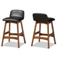 Darrin Mid-Century Modern Black Faux Leather Upholstered and Walnut Brown Finished Wood 2-Piece Counter Stool Set FredCo