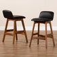 Darrin Mid-Century Modern Black Faux Leather Upholstered and Walnut Brown Finished Wood 2-Piece Counter Stool Set FredCo