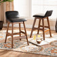 Darrin Mid-Century Modern Black Faux Leather Upholstered and Walnut Brown Finished Wood 2-Piece Counter Stool Set FredCo