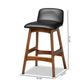 Darrin Mid-Century Modern Black Faux Leather Upholstered and Walnut Brown Finished Wood 2-Piece Counter Stool Set FredCo