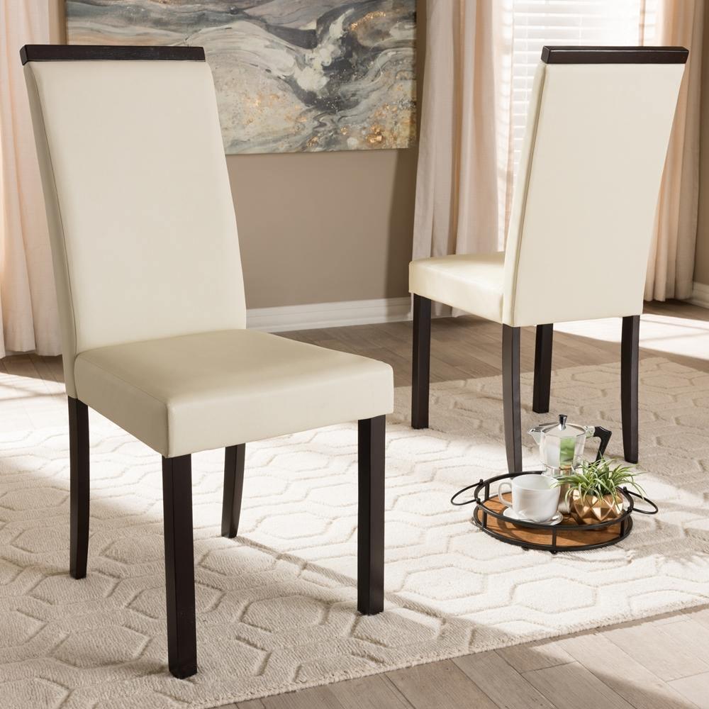 Daveney Modern and Contemporary Cream Faux Leather Upholstered Dining Chair Set of 2 FredCo