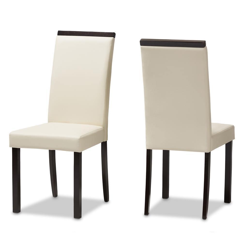 Daveney Modern and Contemporary Cream Faux Leather Upholstered Dining Chair Set of 2 FredCo