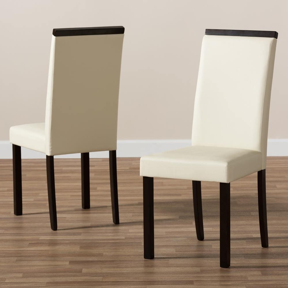 Daveney Modern and Contemporary Cream Faux Leather Upholstered Dining Chair Set of 2 FredCo