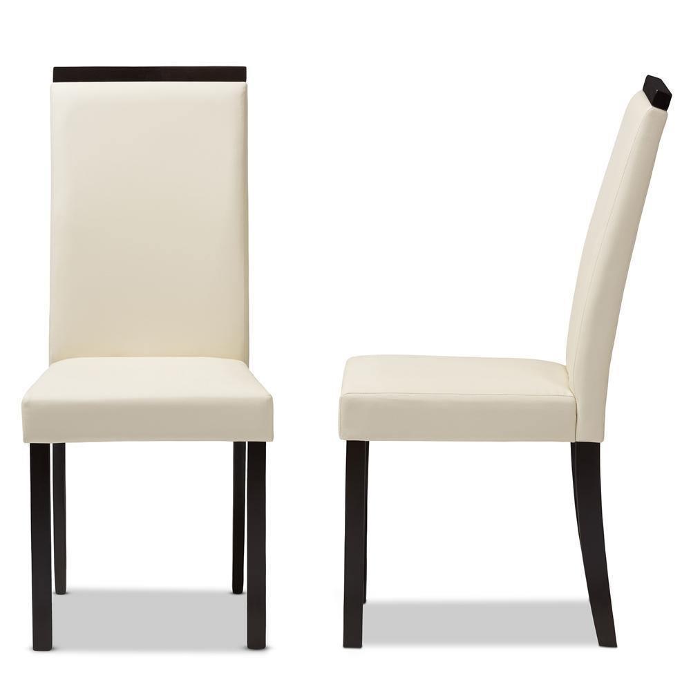 Daveney Modern and Contemporary Cream Faux Leather Upholstered Dining Chair Set of 2 FredCo