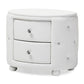 Davina Hollywood Glamour Style Oval 2-drawer White Faux Leather Upholstered Nightstand FredCo