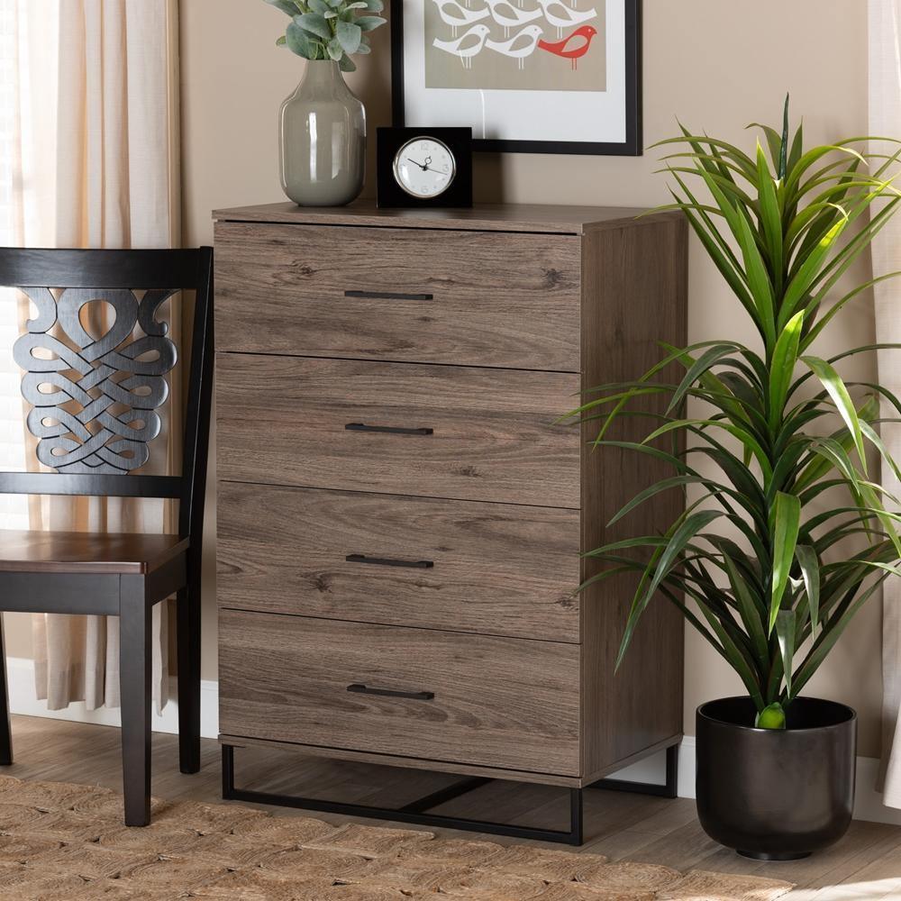 Daxton Modern and Contemporary Rustic Oak Finished Wood 4-Drawer Storage Chest FredCo