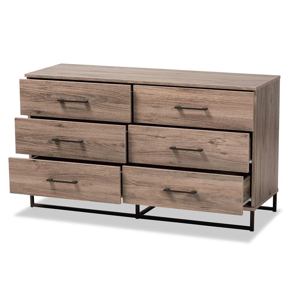 Daxton Modern and Contemporary Rustic Oak Finished Wood 6-Drawer Dresser FredCo