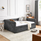 Daybed with Trundle Upholstered Tufted Sofa Bed, with Button and Copper Nail on Arms，Full Daybed & Twin Trundle, Grey W487S00078 FredCo