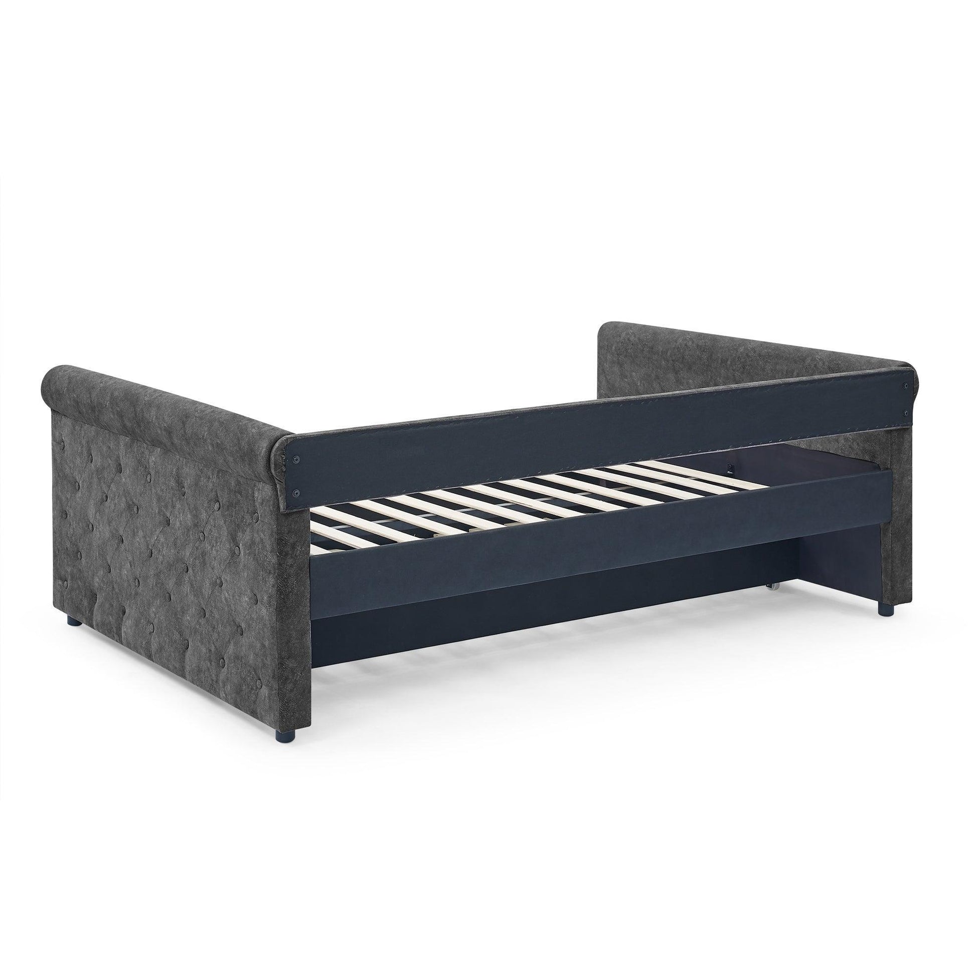 Daybed with Trundle Upholstered Tufted Sofa Bed, with Button and Copper Nail on Arms，Full Daybed & Twin Trundle, Grey W487S00078 FredCo