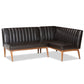 Daymond Mid-Century Modern Dark Brown Faux Leather Upholstered and Walnut Brown Finished Wood 2-Piece Dining Nook Banquette Set FredCo
