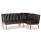 Daymond Mid-Century Modern Dark Brown Faux Leather Upholstered and Walnut Brown Finished Wood 2-Piece Dining Nook Banquette Set FredCo