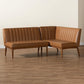 Daymond Mid-Century Modern Tan Faux Leather Upholstered and Walnut Brown Finished Wood 2-Piece Dining Nook Banquette Set FredCo