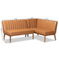 Daymond Mid-Century Modern Tan Faux Leather Upholstered and Walnut Brown Finished Wood 2-Piece Dining Nook Banquette Set FredCo