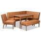 Daymond Mid-Century Modern Tan Faux Leather Upholstered and Walnut Brown Finished Wood 5-Piece Dining Nook Set FredCo