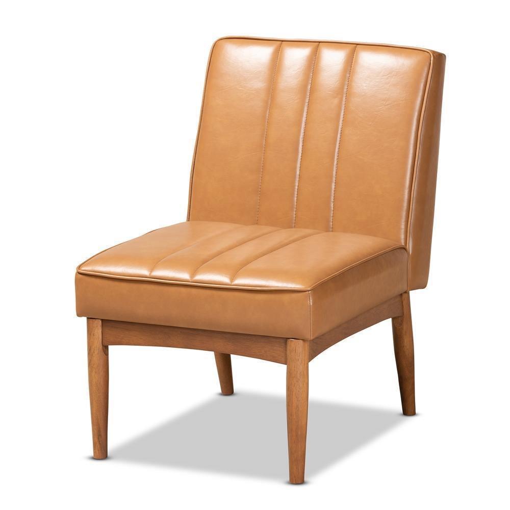 Daymond Mid-Century Modern Tan Faux Leather Upholstered and Walnut Brown Finished Wood 5-Piece Dining Nook Set FredCo