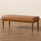 Daymond Mid-Century Modern Tan Faux Leather Upholstered and Walnut Brown Finished Wood Dining Bench FredCo