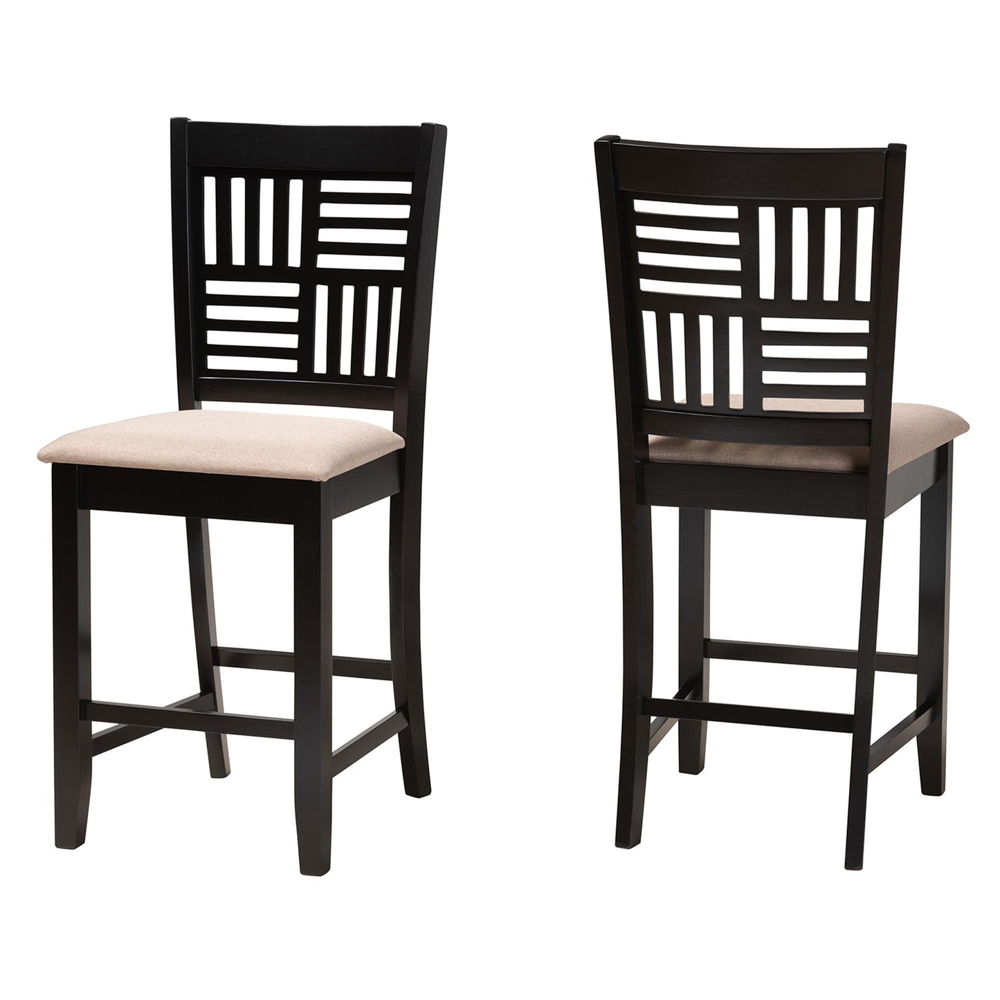 Deanna Modern Beige Fabric and Dark Brown Finished Wood 2-Piece Counter Stool Set FredCo