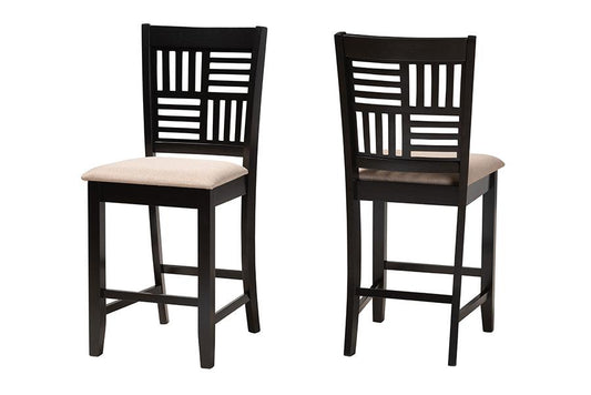 Deanna Modern Beige Fabric and Dark Brown Finished Wood 2-Piece Counter Stool Set FredCo