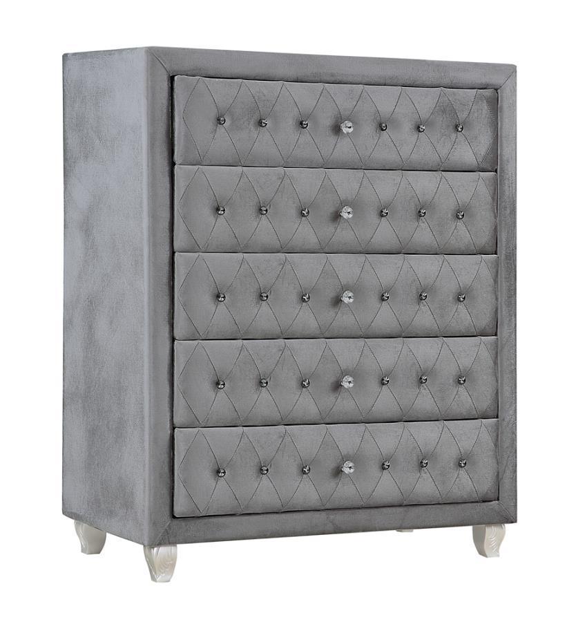 Deanna Upholstered Tufted Bedroom Set Grey Coaster Eastern King, 5 Piece FredCo