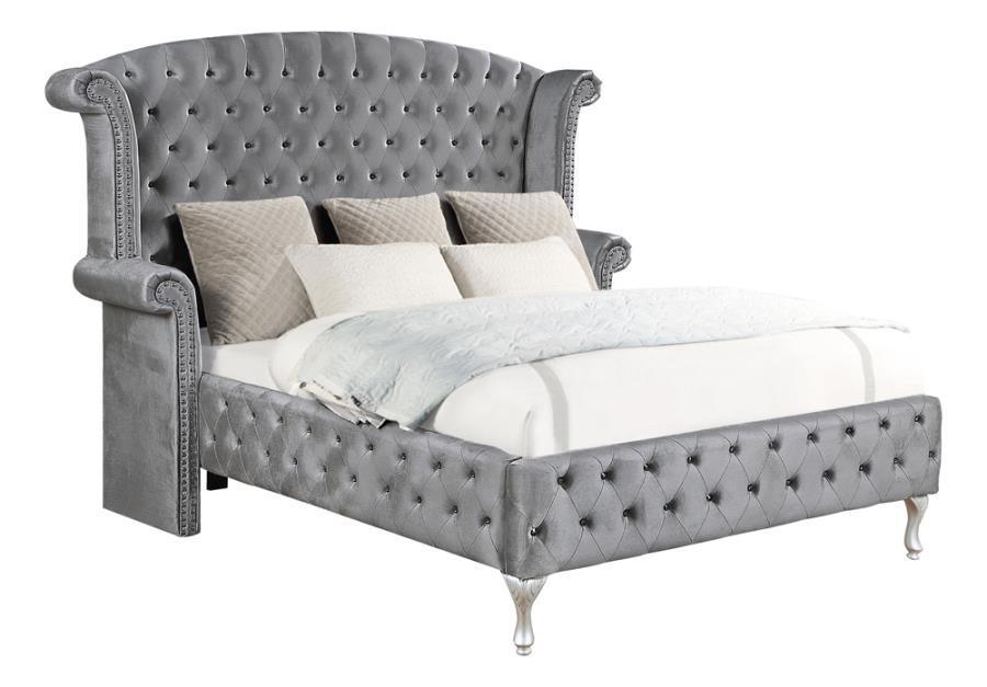 Deanna Upholstered Tufted Bedroom Set Grey Coaster Queen, 4 Piece FredCo