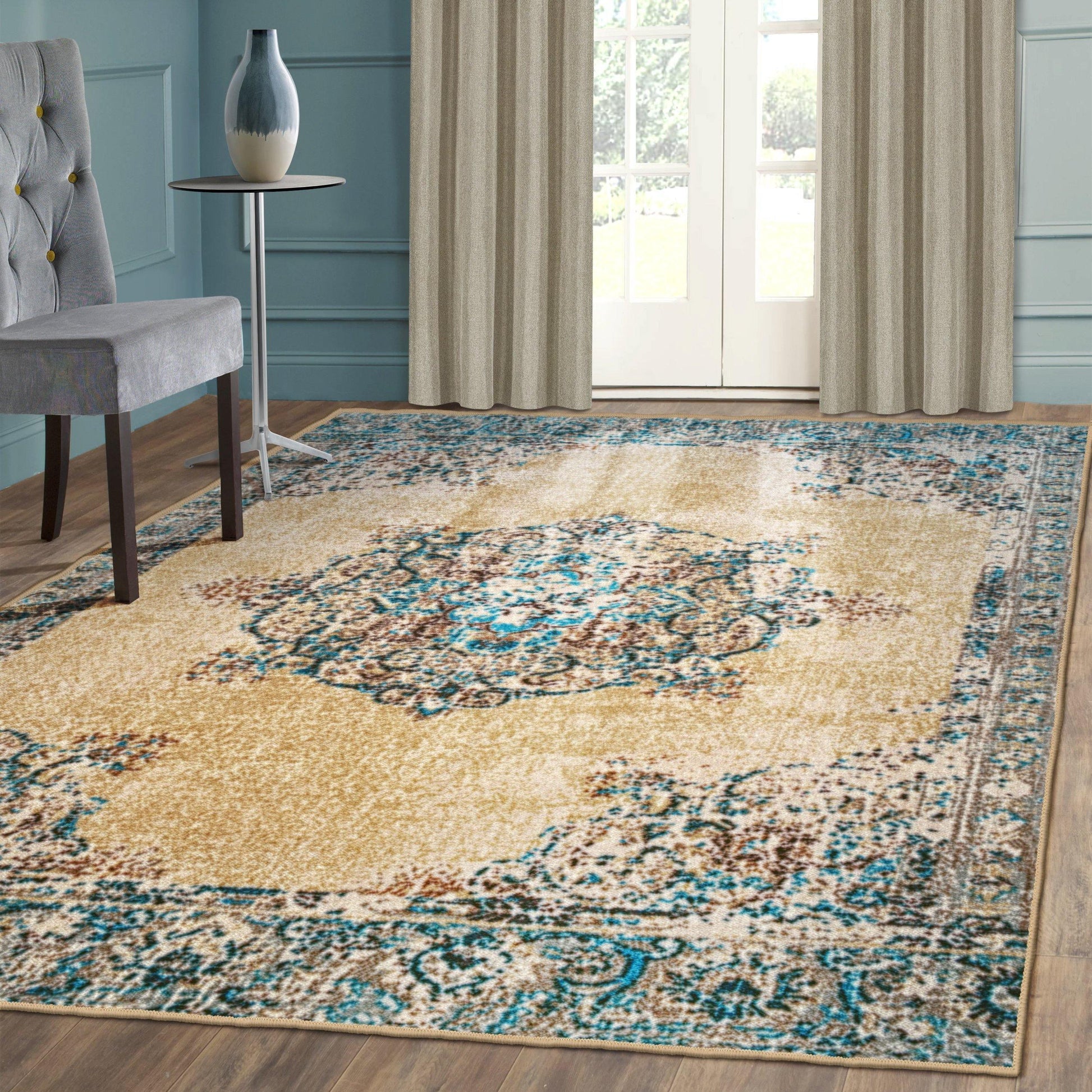 Decklan Non-Slip Vintage Oriental Medallion Foldable Rug FredCo