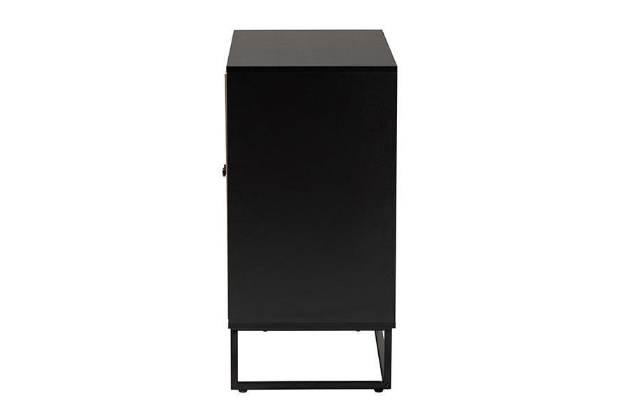 Declan Mid-Century Modern Espresso Brown Finished Wood and Natural Rattan 2-Door Storage Cabinet FredCo
