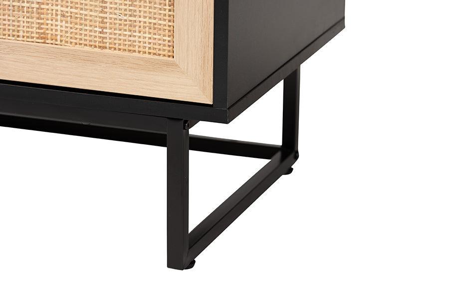 Declan Mid-Century Modern Espresso Brown Finished Wood and Natural Rattan 2-Door Storage Cabinet FredCo
