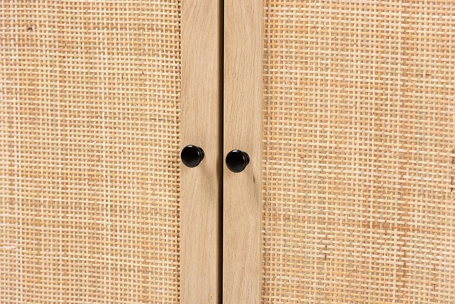 Declan Mid-Century Modern Espresso Brown Finished Wood and Natural Rattan 2-Door Storage Cabinet FredCo
