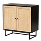 Declan Mid-Century Modern Espresso Brown Finished Wood and Natural Rattan 2-Door Storage Cabinet FredCo