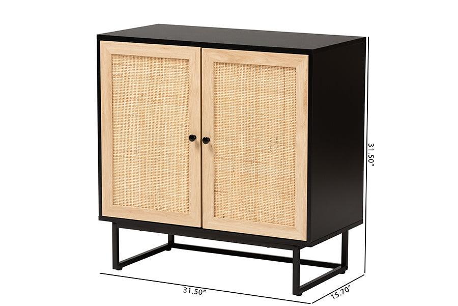 Declan Mid-Century Modern Espresso Brown Finished Wood and Natural Rattan 2-Door Storage Cabinet FredCo