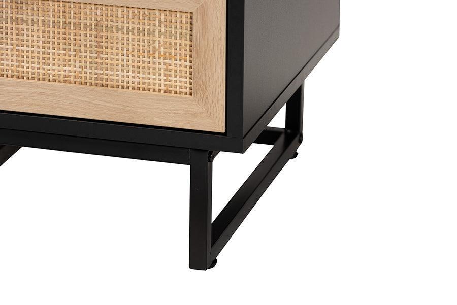 Declan Mid-Century Modern Espresso Brown Finished Wood and Natural Rattan 2-Drawer Nightstand FredCo