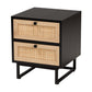 Declan Mid-Century Modern Espresso Brown Finished Wood and Natural Rattan 2-Drawer Nightstand FredCo