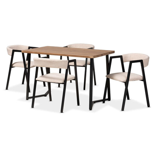 Delgado Modern and Contemporary Beige Fabric Upholstered and Black Metal 5-Piece Dining Set FredCo