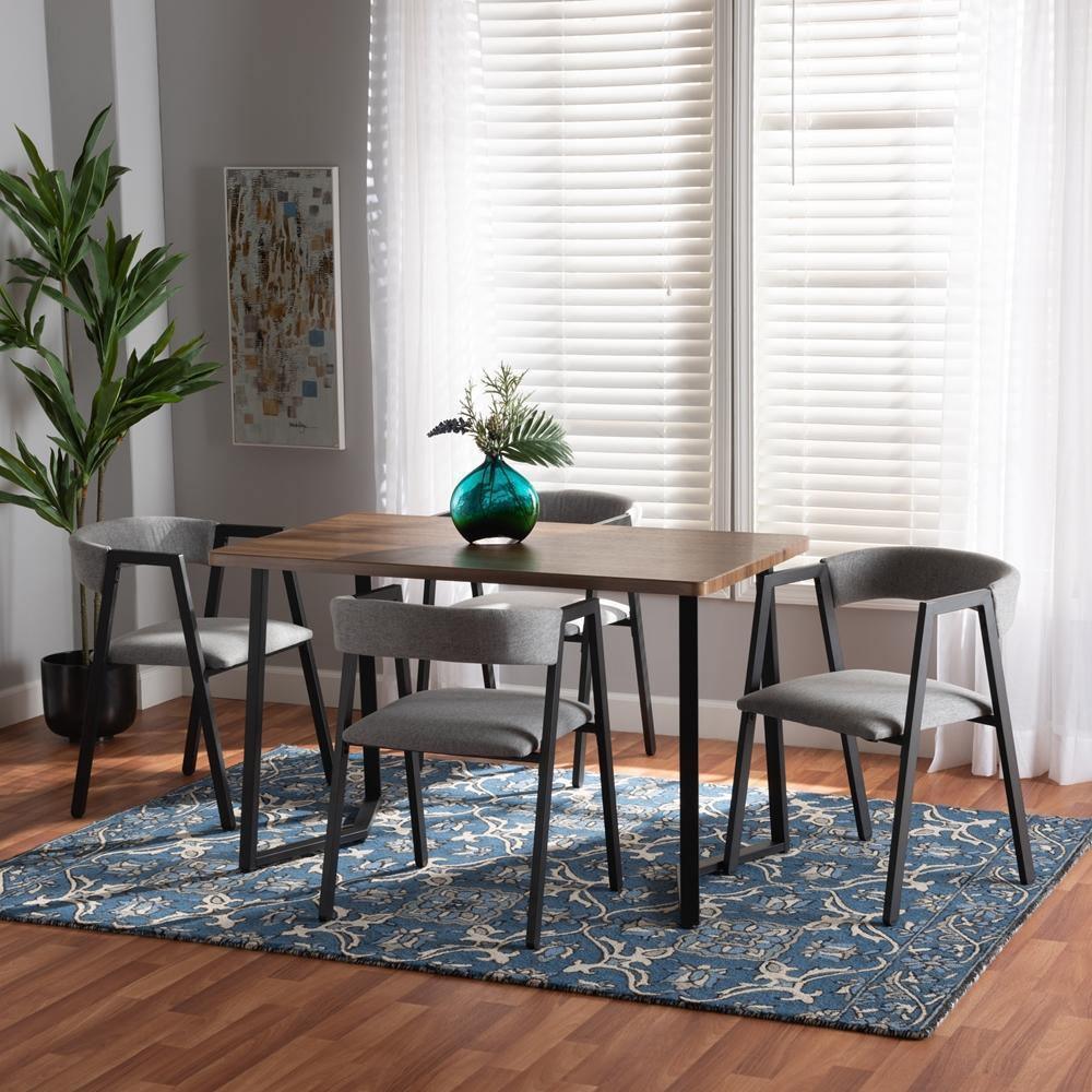 Delgado Modern and Contemporary Grey Fabric Upholstered and Black Metal 5-Piece Dining Set FredCo