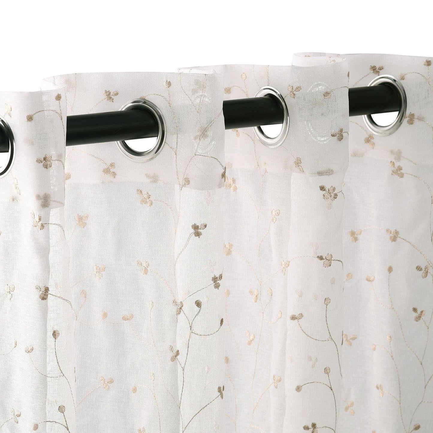 Delicate Flower Embroidered Sheer Grommet Panel 2-Piece Curtain Set FredCo