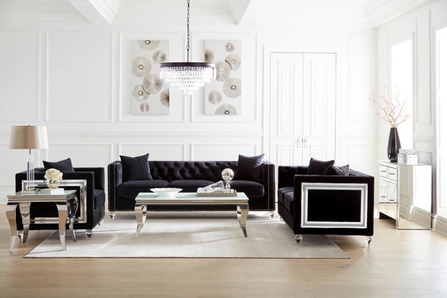 Delilah Upholstered Living Room Set Black 509361-S3 Coaster FredCo