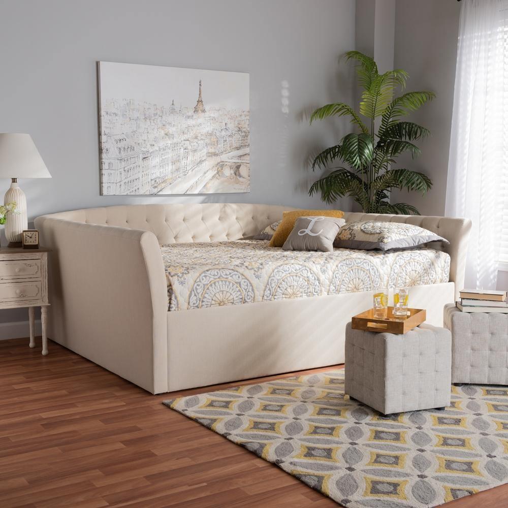 Delora Modern and Contemporary Beige Fabric Upholstered Full Size Daybed FredCo