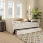 Delora Modern and Contemporary Beige Fabric Upholstered Full Size Daybed with Roll-Out Trundle Bed FredCo