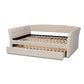 Delora Modern and Contemporary Beige Fabric Upholstered Full Size Daybed with Roll-Out Trundle Bed FredCo
