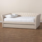 Delora Modern and Contemporary Beige Fabric Upholstered Full Size Daybed with Roll-Out Trundle Bed FredCo
