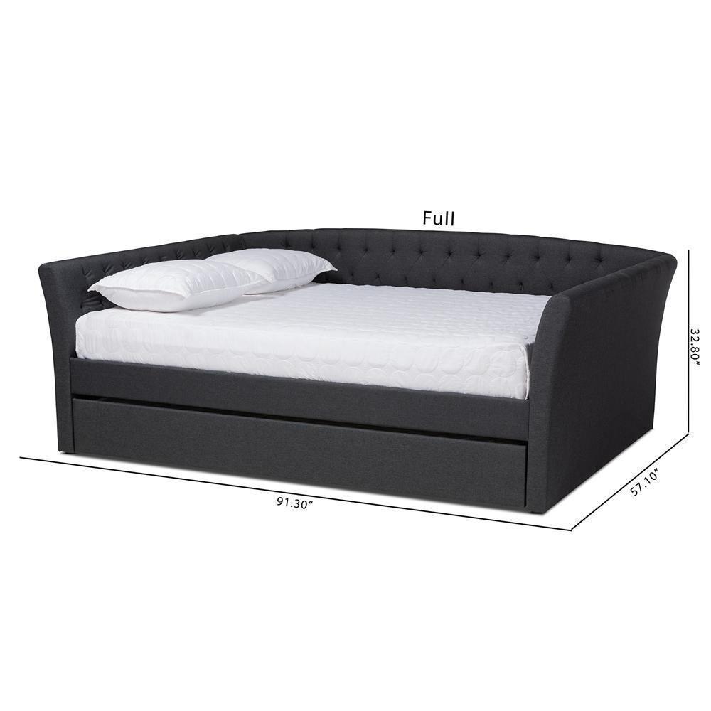 Delora Modern and Contemporary Dark Grey Fabric Upholstered Queen Size Daybed with Roll-Out Trundle Bed FredCo