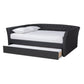 Delora Modern and Contemporary Dark Grey Fabric Upholstered Queen Size Daybed with Roll-Out Trundle Bed FredCo