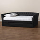 Delora Modern and Contemporary Dark Grey Fabric Upholstered Queen Size Daybed with Roll-Out Trundle Bed FredCo