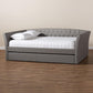 Delora Modern and Contemporary Light Grey Fabric Upholstered Full Size Daybed with Roll-Out Trundle Bed FredCo