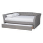 Delora Modern and Contemporary Light Grey Fabric Upholstered Full Size Daybed with Roll-Out Trundle Bed FredCo